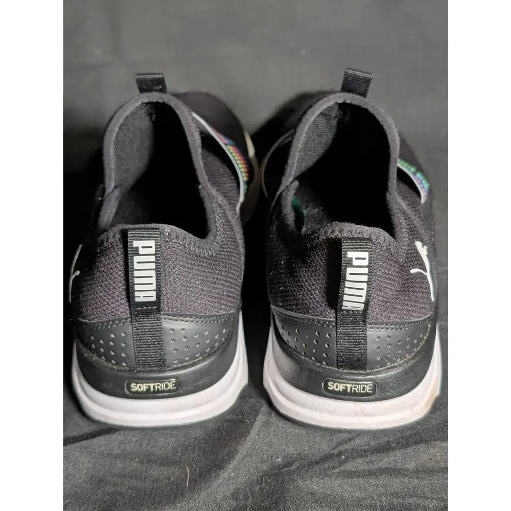 Puma Softride Slip On Sneakers Youth Size 4 Black Rainbow Logo Athletic Shoes